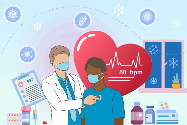 A doctor is checking the heart rate of a patient.