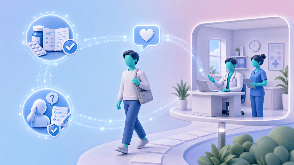 A patient receiving a remote follow-up check-in after a consultation, ensuring they understand their new medication and any potential side effects.