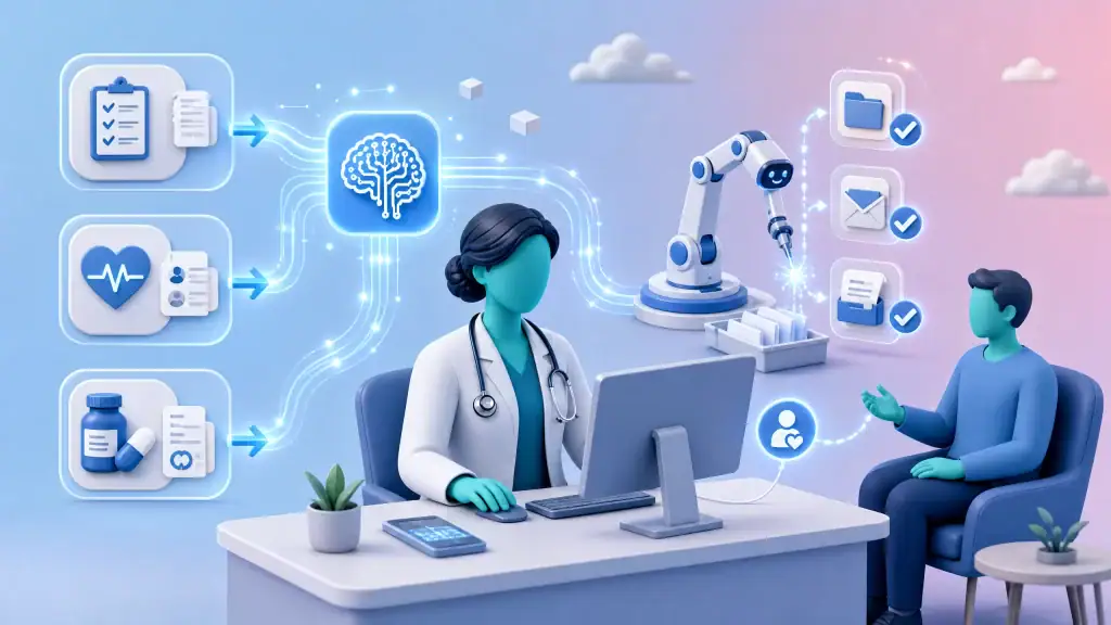 A clinician using AI and automation to manage clinical documentation and triage, reducing administrative workload in primary care.