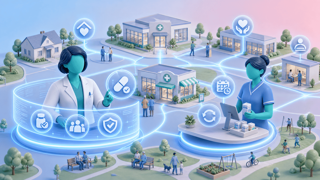 A clinical pharmacist and pharmacy technician managing medicines optimisation and prescribing safety within an integrated neighbourhood team workflow.
