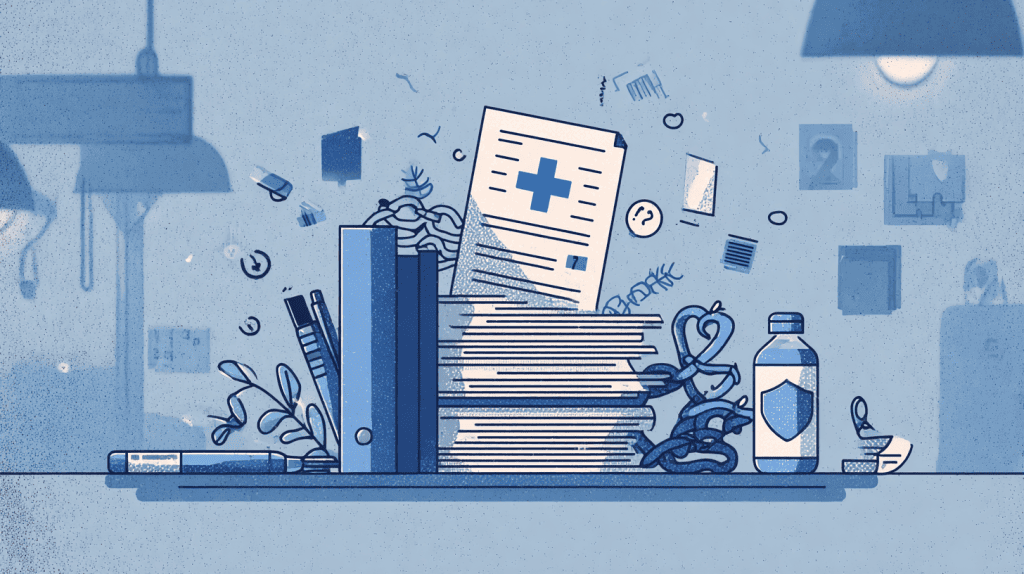 Accurate medication review documents with healthcare icons and a blue medical cross.