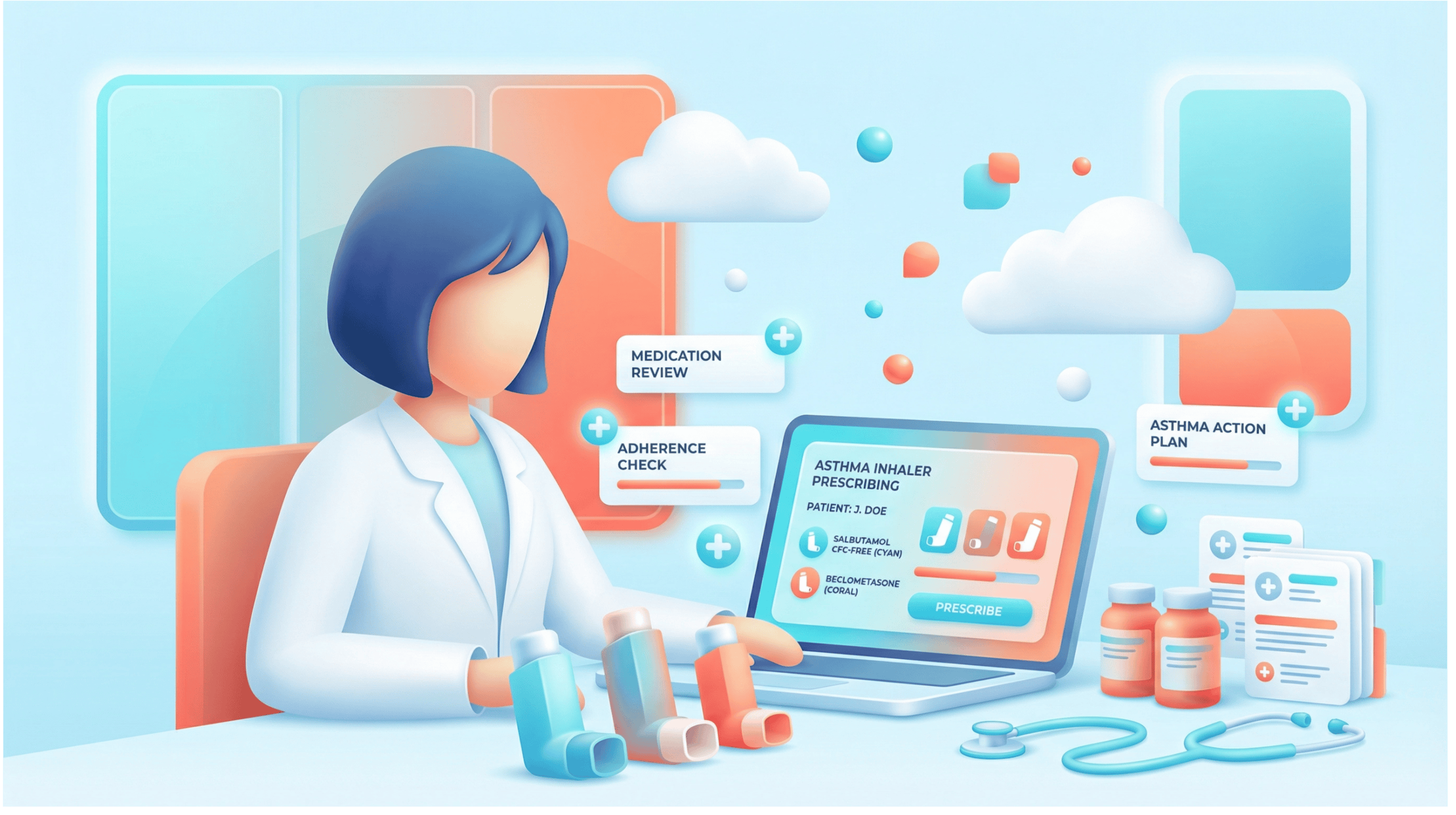 Digital pharmacy consultation for asthma medication reviews and management.