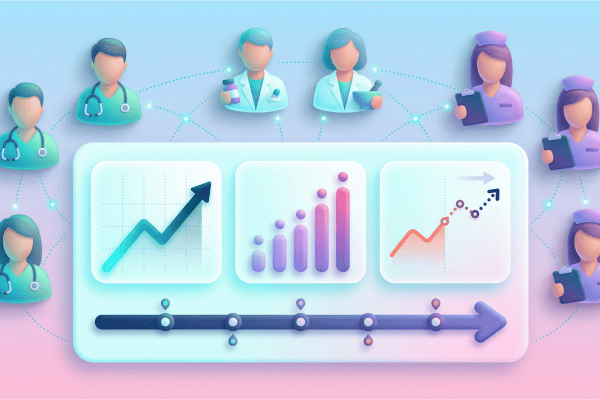 Dashboard style illustration showing NHS workforce demand forecasting and population data analysis for future staffing planning