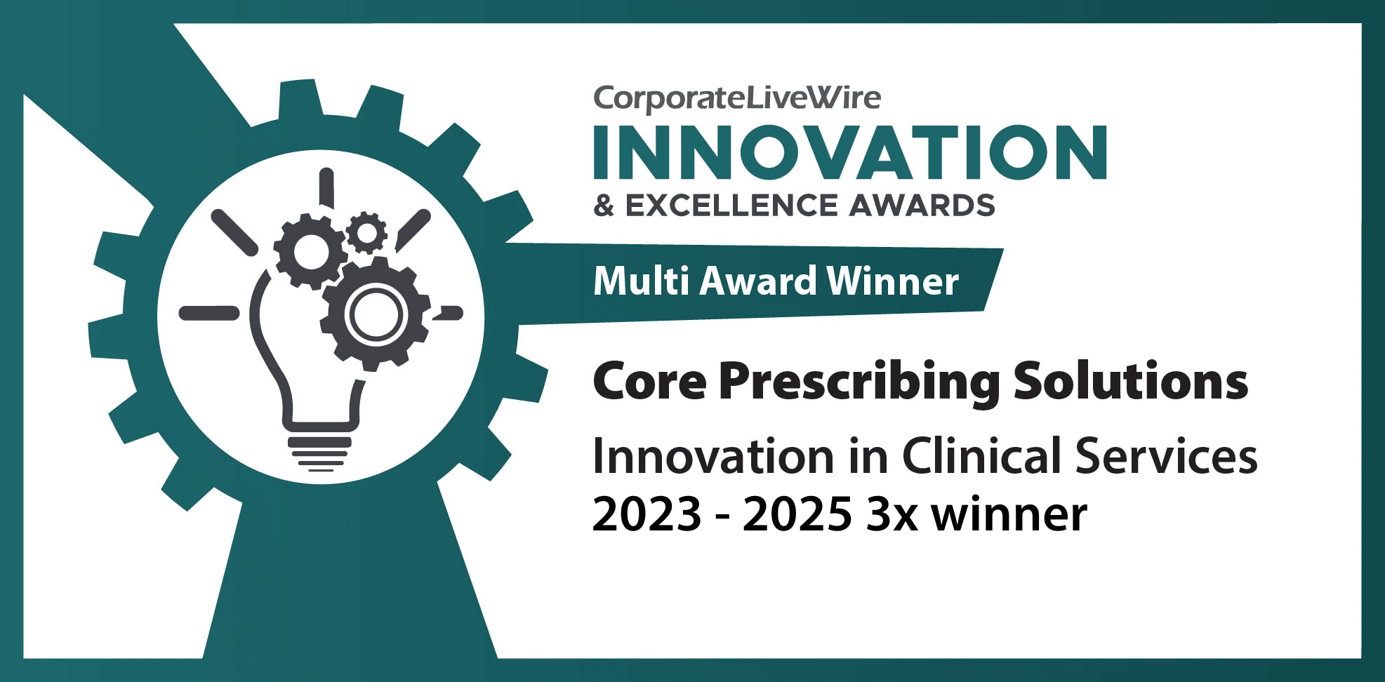 An award badge highlighting innovation in clinical pharmacy services for primary care.