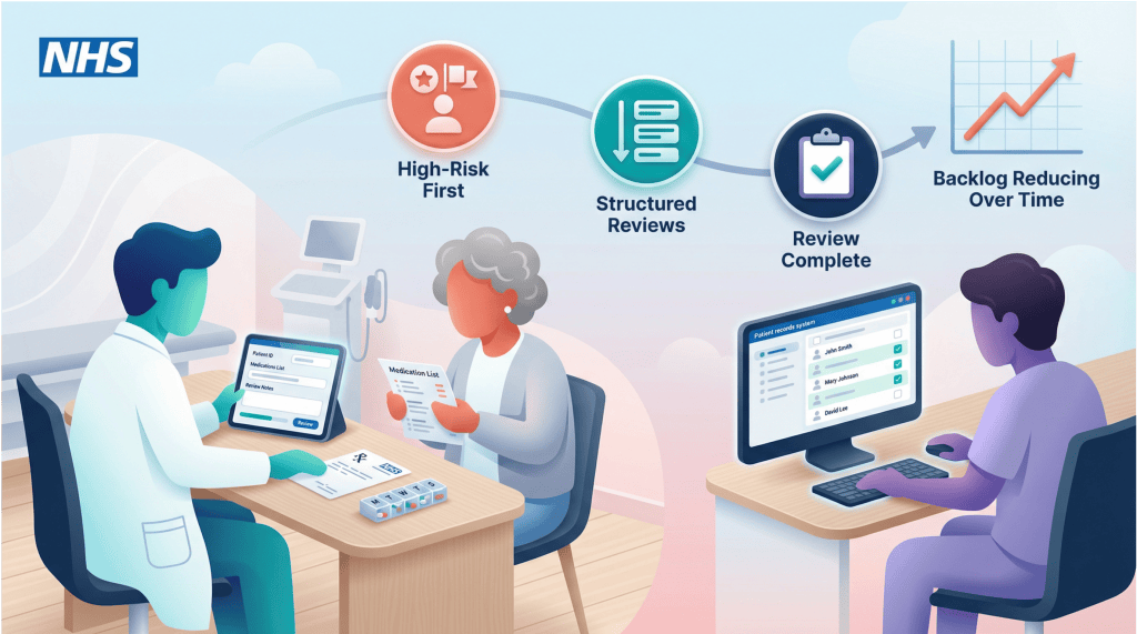 Clinical pharmacist and pharmacy technician working together to deliver structured medication reviews