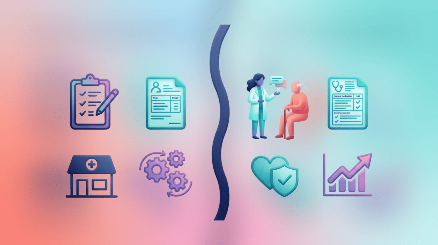 A clinical pharmacist discusses medication management with a patient in a primary care setting.
