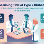 A clinical pharmacist and GP review medication data on tablets during a consultation.