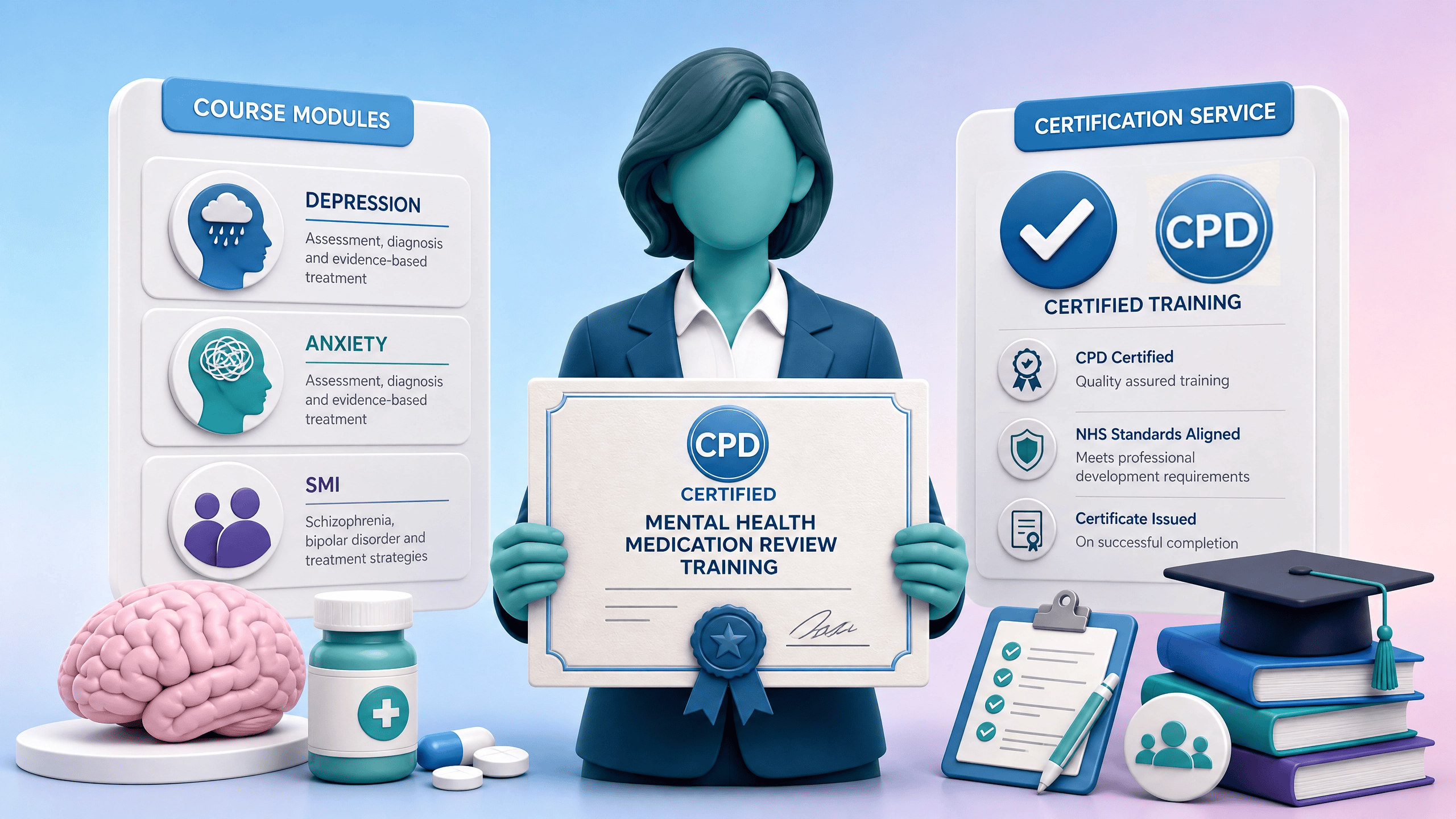 Healthcare professional holding a certificate for medication review training.