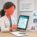 Professional 3D illustration of a PCN manager analysing data for population health management.