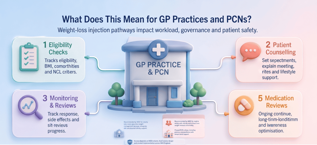 GP Practice and PCN clinical pharmacy services infographic.
