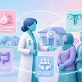Healthcare professional reaching out to diverse community members, symbolizing efforts to improve cancer screening uptake in deprived populations.