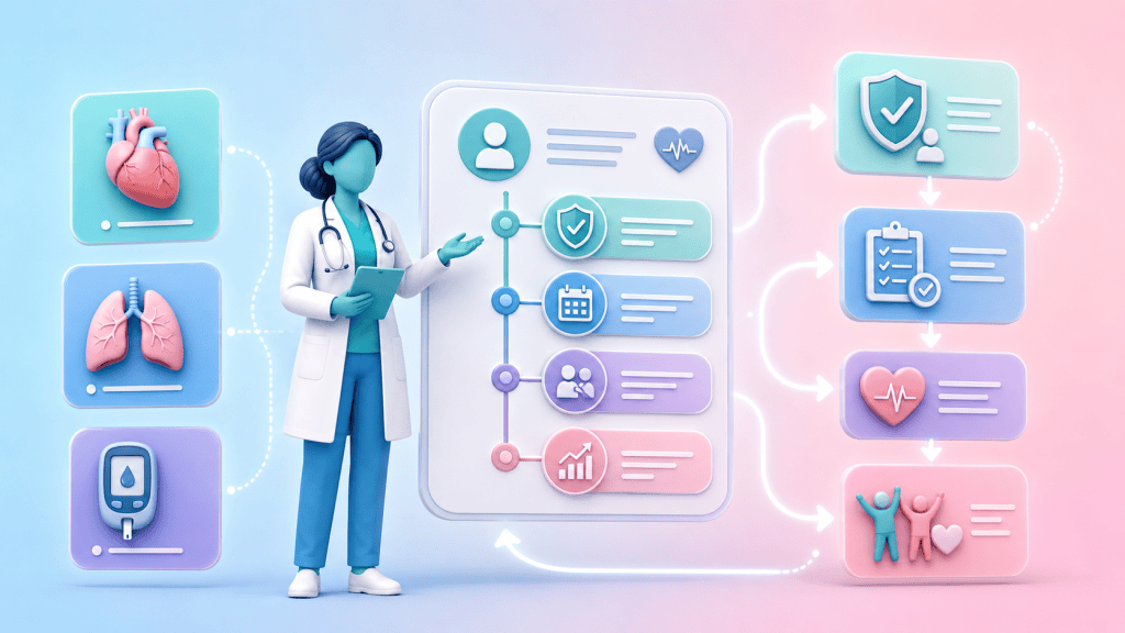 Healthcare professional analysing patient data on digital health interface.