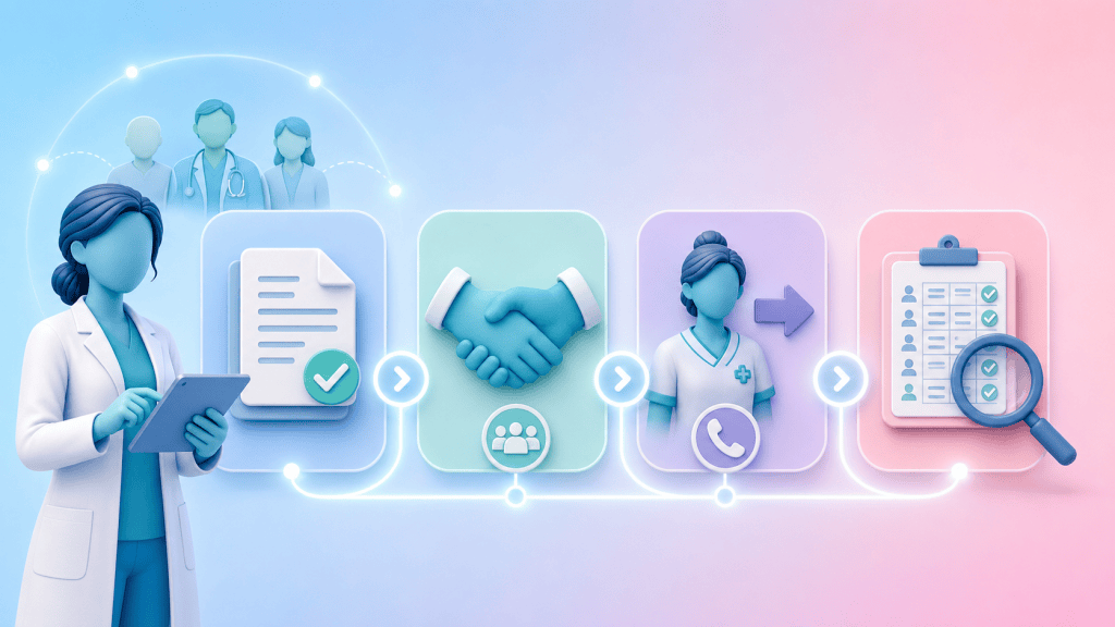 A timeline showing a written absence protocol, pre-agreed cover, pharmacy technician escalation, and regular workforce reviews, illustrating proactive planning for clinical pharmacist workforce gaps.