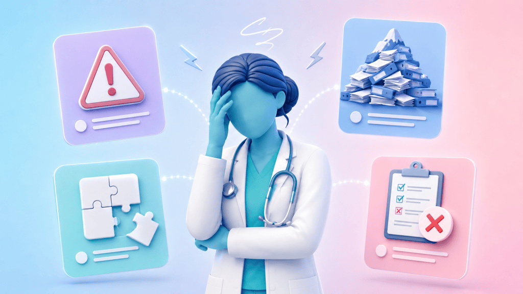 An overwhelmed figure surrounded by icons for patient safety warnings, increased GP workload, and service disruption, depicting the risks of not having PCN pharmacist cover.
