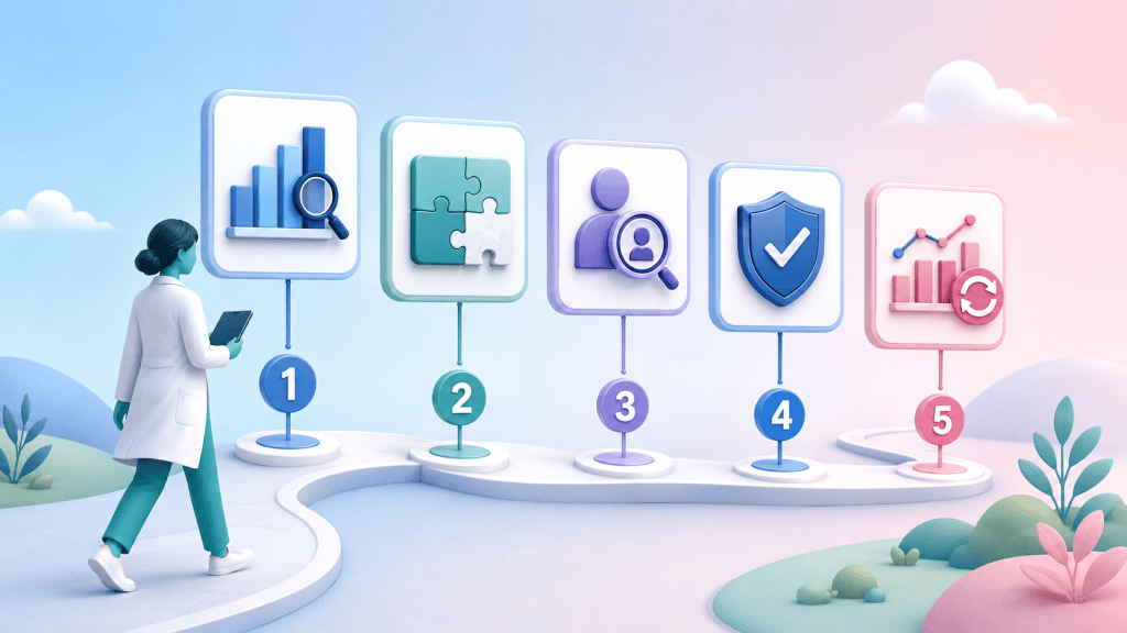 A roadmap outlining the five steps to resilient team design: Analyse Needs, Identify Gaps, Recruit for Need, Build Governance, and Monitor & Adapt.