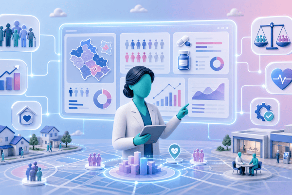 A PCN leader using a digital dashboard with Fingertips and ePACT2 data to identify health inequalities and optimize primary care resources.