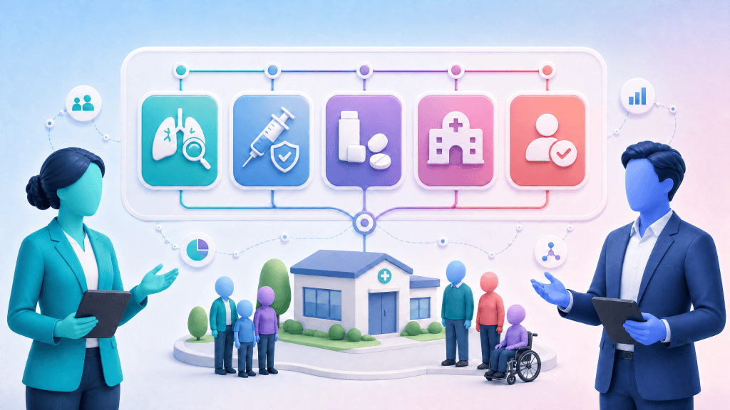 Diagram showing clinical pharmacy services in a GP practice setting.
