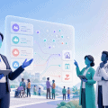 3D vector illustration of a PCN leader and multidisciplinary primary care team using a population dashboard to plan proactive care.