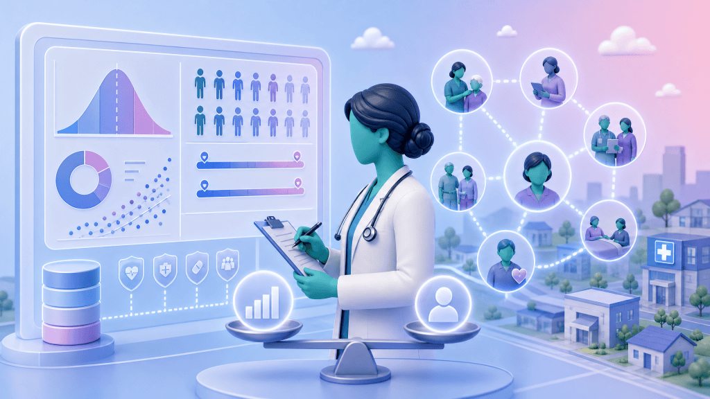 A healthcare professional validating digital risk scores against clinical judgement to ensure that proactive interventions are appropriate and current.