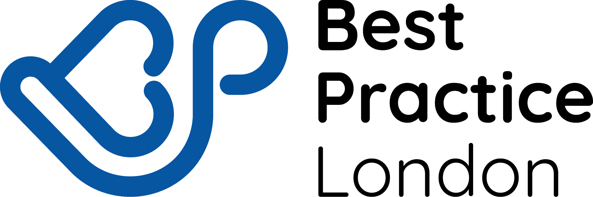 Graphic of a blue heart and a curved line forming a clinical symbol, representing care in primary.