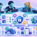 Healthcare team discussing digital health data and security in primary care.