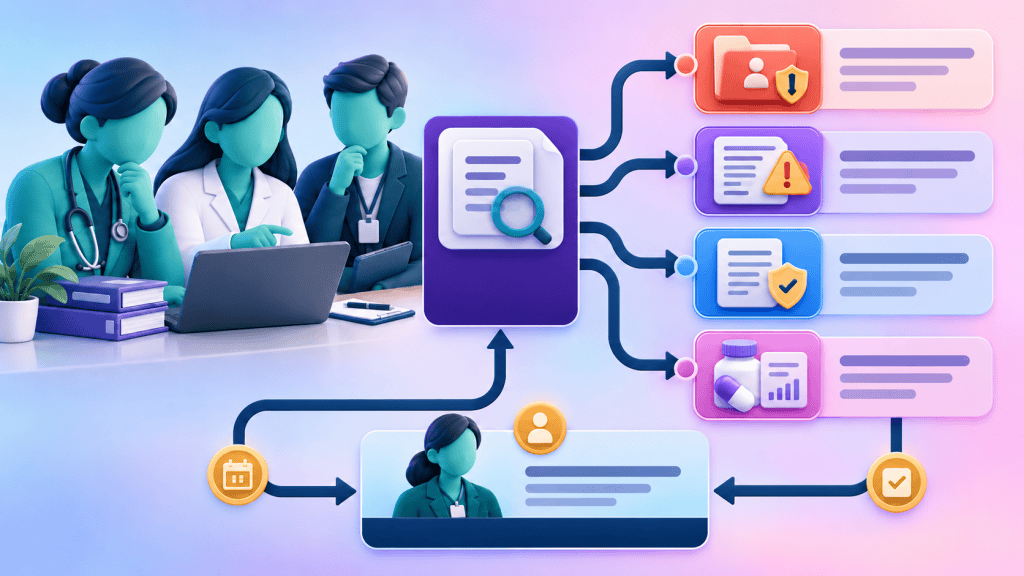 Practice and pharmacy team selecting distinct safeguarding, patient-safety, regulatory and medicines-safety reporting routes with follow-up ownership.