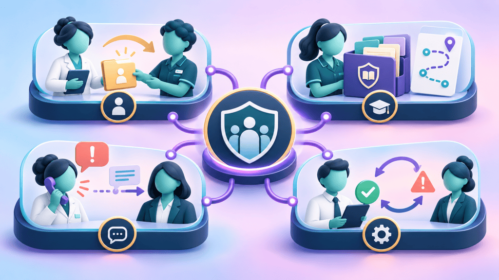 Pharmacy and practice staff connected through assigned responsibility, safeguarding induction, prompt communication and follow-through.